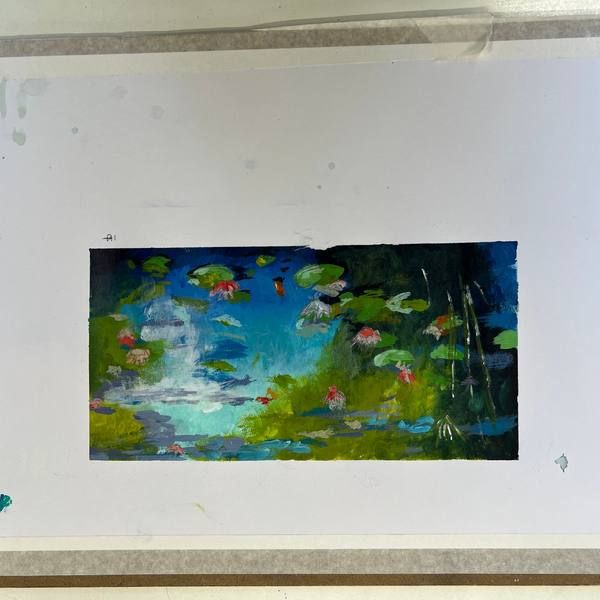 Acrylic painting of a lily pond