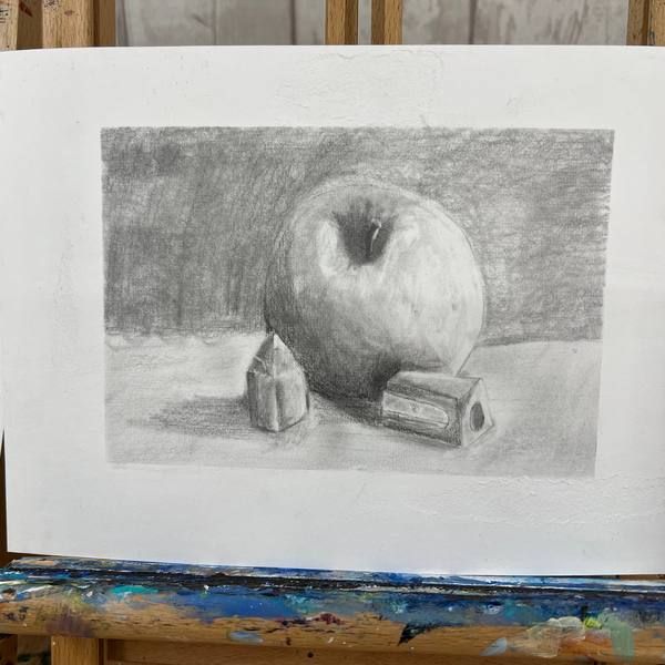Graphite still life of an apple
