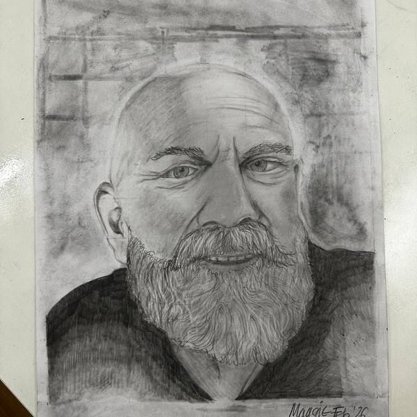 Graphite portrait of a bearded man