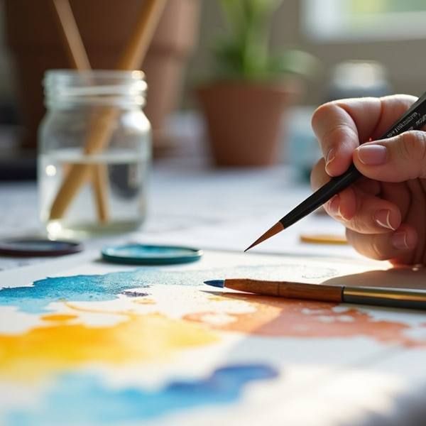 A student painting in watercolour