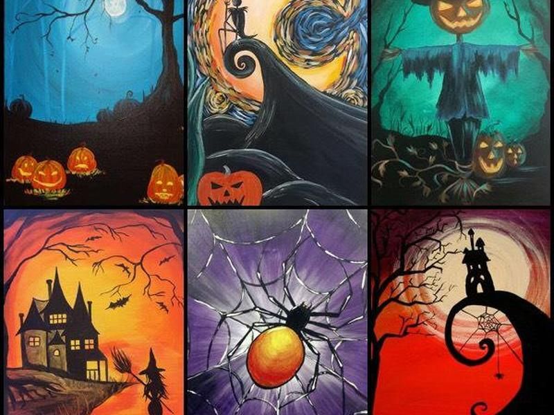 Six spooky Halloween paintings made at Kids’ Art Camp