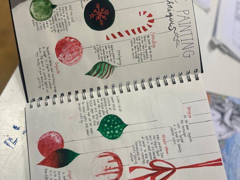 Sketchbook pages of painting studies from a home-education class